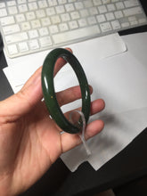 Load image into Gallery viewer, 60.8mm certified 100% Natural dark green/black nephrite Jade(碧玉)  bangle HN15-1586
