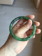 Load image into Gallery viewer, 58.3mm Certified 100% Natural Fresh Young Green/Dark Green/Black Green Ink Painting (绿水墨) Round Cut Nephrite (Wulanhai 乌兰海碧玉) Bangle HN171-7339
