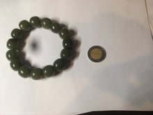 Load image into Gallery viewer, 13.5x13.6mm 100% Natural olive green/brown/black vintage style nephrite Jade bead bracelet HE83
