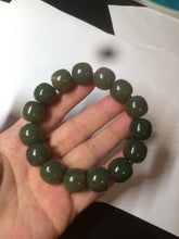 Load image into Gallery viewer, 13.5x13.6mm 100% Natural olive green/brown/black vintage style nephrite Jade bead bracelet HE83
