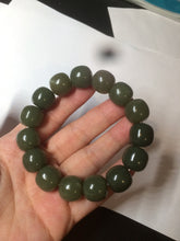 Load image into Gallery viewer, 13.5x13.6mm 100% Natural olive green/brown/black vintage style nephrite Jade bead bracelet HE83
