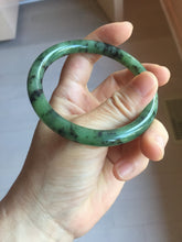 Load image into Gallery viewer, 58.1mm Certified 100% Natural Fresh Young Green/Dark Green/Black Green Ink Painting (绿水墨) Round Cut Nephrite (Wulanhai 乌兰海碧玉) Bangle HN148-7343
