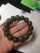 Load image into Gallery viewer, 13.5x13.6mm 100% Natural olive green/brown/black vintage style nephrite Jade bead bracelet HE83
