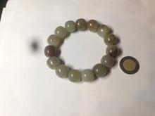 Load image into Gallery viewer, 14x13mm 100% Natural light green/gray/brown with brown flying dandelions vintage style nephrite Jade bead bracelet HE84
