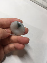 Load image into Gallery viewer, 26.9mm Type A 100% Natural white with green floating flowers Jadeite Safety Guardian Button donuts pendant PD11
