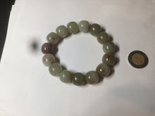 Load image into Gallery viewer, 14x13mm 100% Natural light green/gray/brown with brown flying dandelions vintage style nephrite Jade bead bracelet HE84
