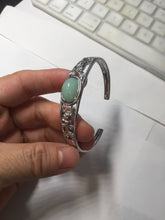 Load image into Gallery viewer, Size 52-58mm 100% natural type A apple green jadeite jade cabochon beads open Cuff bracelet PB217

