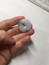 Load image into Gallery viewer, 26.9mm Type A 100% Natural white with green floating flowers Jadeite Safety Guardian Button donuts pendant PD11
