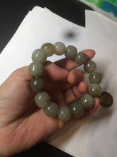 Load image into Gallery viewer, 14x13mm 100% Natural light green/gray/brown with brown flying dandelions vintage style nephrite Jade bead bracelet HE84
