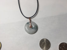 Load image into Gallery viewer, 26.9mm Type A 100% Natural white with green floating flowers Jadeite Safety Guardian Button donuts pendant PD11
