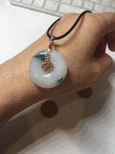 Load image into Gallery viewer, 26.9mm Type A 100% Natural white with green floating flowers Jadeite Safety Guardian Button donuts pendant PD11
