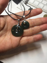 Load image into Gallery viewer, 24.2/116.7mmType A 100% Natural oily dark green/black/gray(老油青) Jadeite Jade Safety Guardian Button donuts couple pendant PC129

