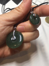 Load image into Gallery viewer, 24.2/116.7mmType A 100% Natural oily dark green/black/gray(老油青) Jadeite Jade Safety Guardian Button donuts couple pendant PC129
