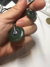 Load image into Gallery viewer, 24.2/116.7mmType A 100% Natural oily dark green/black/gray(老油青) Jadeite Jade Safety Guardian Button donuts couple pendant PC129
