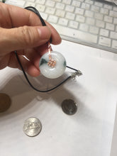 Load image into Gallery viewer, 26.9mm Type A 100% Natural white with green floating flowers Jadeite Safety Guardian Button donuts pendant PD11
