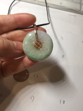 Load image into Gallery viewer, 29.8mm Type A 100% Natural suny green purple yellow(FU LU SHOU, 福禄寿) Jadeite Safety Guardian Button donuts pendant PD185
