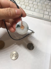 Load image into Gallery viewer, 26.9mm Type A 100% Natural white with green floating flowers Jadeite Safety Guardian Button donuts pendant PD11
