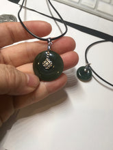 Load image into Gallery viewer, 24.2/116.7mmType A 100% Natural oily dark green/black/gray(老油青) Jadeite Jade Safety Guardian Button donuts couple pendant PC129

