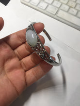 Load image into Gallery viewer, Size 52-58mm 100% natural type A light green purple jadeite jade cabochon beads open Cuff bracelet PB218
