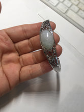 Load image into Gallery viewer, Size 52-58mm 100% natural type A light green purple jadeite jade cabochon beads open Cuff bracelet PB218
