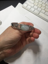 Load image into Gallery viewer, Size 52-58mm 100% natural type A light green purple jadeite jade cabochon beads open Cuff bracelet PB218
