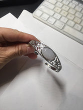 Load image into Gallery viewer, Size 52-58mm 100% natural type A light purple white jadeite jade cabochon beads open Cuff bracelet PB219
