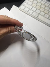 Load image into Gallery viewer, Size 52-58mm 100% natural type A light purple white jadeite jade cabochon beads open Cuff bracelet PB219
