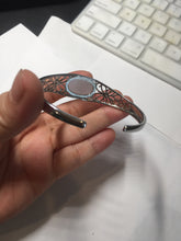 Load image into Gallery viewer, Size 52-58mm 100% natural type A light purple white jadeite jade cabochon beads open Cuff bracelet PB219
