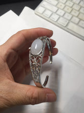 Load image into Gallery viewer, Size 52-58mm 100% natural type A light purple white jadeite jade cabochon beads open Cuff bracelet PB219
