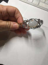 Load image into Gallery viewer, Size 52-58mm 100% natural type A light purple white jadeite jade cabochon beads open Cuff bracelet PB220
