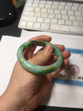 Load image into Gallery viewer, 54.8mm certified 100% natural Type A sunny green carved and golden-painted jadeite jade bangle BH134-4662
