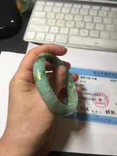 Load image into Gallery viewer, 54.8mm certified 100% natural Type A sunny green carved and golden-painted jadeite jade bangle BH134-4662
