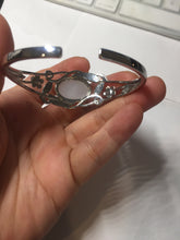 Load image into Gallery viewer, Size 52-58mm 100% natural type A light purple white jadeite jade cabochon beads open Cuff bracelet PB220
