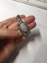 Load image into Gallery viewer, Size 52-58mm 100% natural type A light purple white jadeite jade cabochon beads open Cuff bracelet PB220
