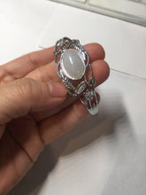 Load image into Gallery viewer, Size 52-58mm 100% natural type A light purple white jadeite jade cabochon beads open Cuff bracelet PB220
