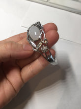 Load image into Gallery viewer, Size 52-58mm 100% natural type A light purple white jadeite jade cabochon beads open Cuff bracelet PB220
