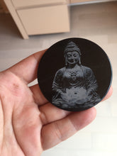 Load image into Gallery viewer, 100% natural black jadeite jade(Wuji, 乌鸡)  Guanyin (观音) safe and sound pendant/worry stone/decor BM38
