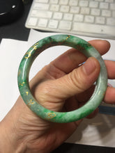 Load image into Gallery viewer, 54.8mm certified 100% natural Type A sunny green carved and golden-painted jadeite jade bangle BH134-4662
