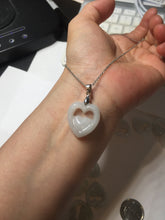 Load image into Gallery viewer, 100% Natural type A light green/white double hearts jadeite Jade pendant necklace PB221

