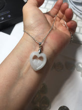 Load image into Gallery viewer, 100% Natural type A light green/white double hearts jadeite Jade pendant necklace PB221
