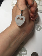 Load image into Gallery viewer, 100% Natural type A light green/white double hearts jadeite Jade pendant necklace PB221

