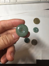 Load image into Gallery viewer, 18.5-21mm Type A 100% Natural oily dark green gray Jadeite Jade Safety Guardian Button donuts couple pendant PC131
