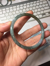 Load image into Gallery viewer, 58.9mm Type A 100% Natural Light Green/Gray/Black/Purple/Brown “Reed Flowers &amp; Snow” Guatemala Slim Round Cut Jadeite Bangle PJ123-1414
