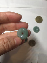 Load image into Gallery viewer, 18.5-21mm Type A 100% Natural oily dark green gray Jadeite Jade Safety Guardian Button donuts couple pendant PC131
