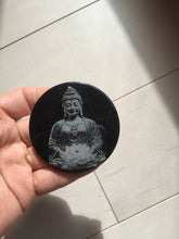 Load image into Gallery viewer, 100% natural black jadeite jade(Wuji, 乌鸡)  Guanyin (观音) safe and sound pendant/worry stone/decor BM38

