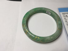 Load image into Gallery viewer, 58mm certified 100% natural Type A sunny green carved and golden-painted jadeite jade bangle BH135-(9896)
