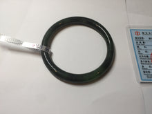 Load image into Gallery viewer, 57.6mm Certified 100% Natural Dark Green/Black Green Ink Painting (绿水墨) Round Cut Nephrite (Wulanhai 乌兰海碧玉) Bangle HN169-7335
