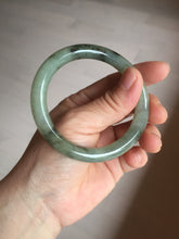 Load image into Gallery viewer, 54.5mm Certified type A 100% Natural light green dark green floating seaweed slim round cut Jadeite bangle PC59-6609
