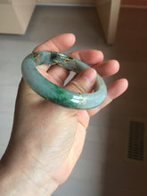 Load image into Gallery viewer, 54.2mm certified 100% natural Type A sunny green gray carved and golden-painted round cut jadeite jade bangle PJ66
