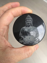 Load image into Gallery viewer, 100% natural black jadeite jade(Wuji, 乌鸡)  Guanyin (观音) safe and sound pendant/worry stone/decor BM38
